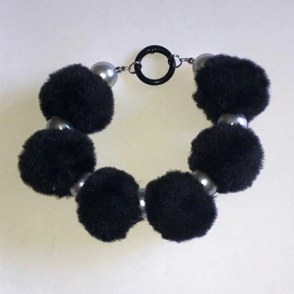 Black Pom Pom Keychain Bag Charm